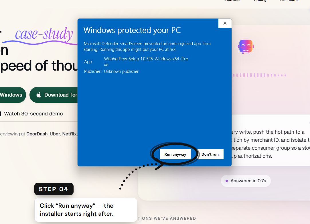 Step 4 — click Run anyway