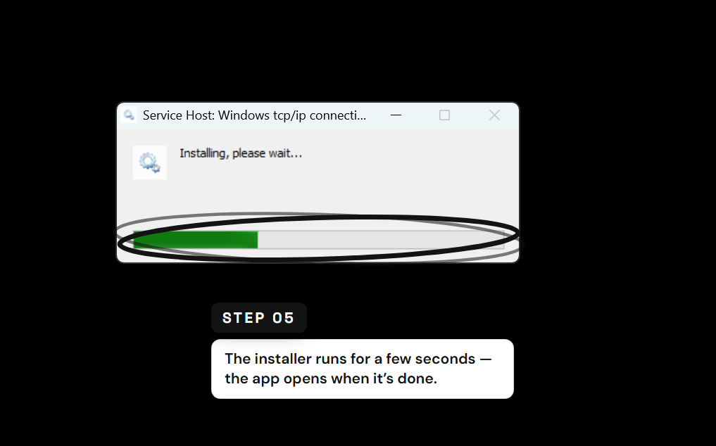Step 5 — installer progress window