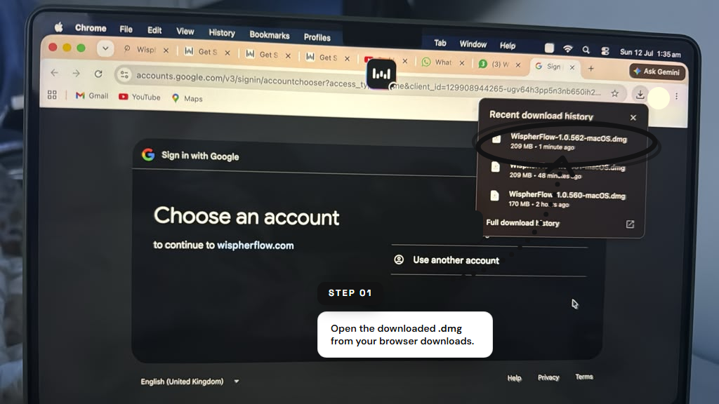 Step 1 — open the downloaded .dmg from your browser downloads