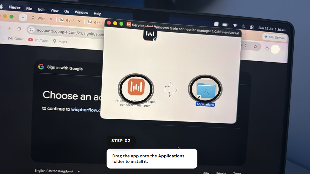 Step 2 — drag the app onto the Applications folder